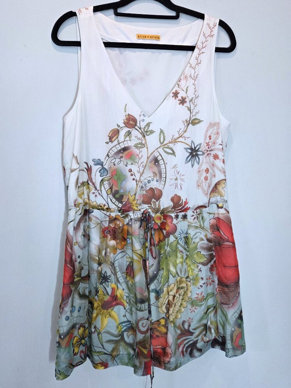 NWOT Alice + Olivia Silk Blend Floral Dress with Drawstring Waist